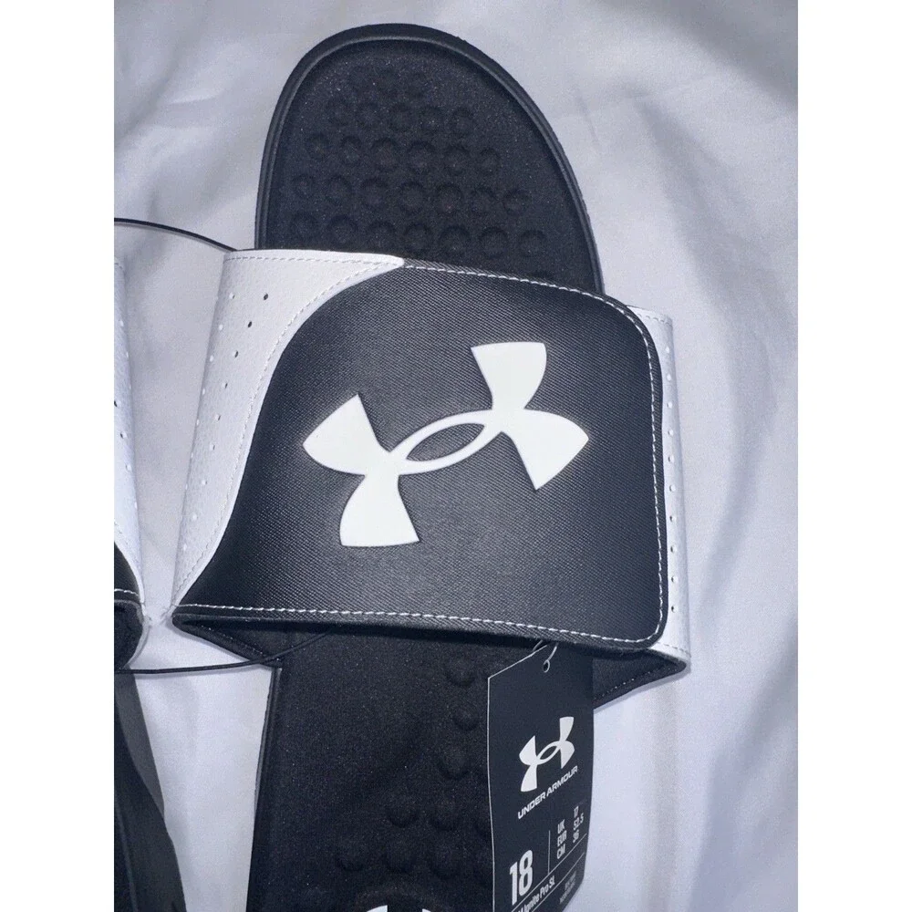 Under Armour Men's Ignite Pro Slide Sandal (003) Black/White  18 NWT